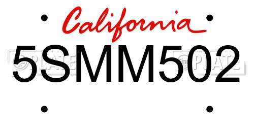 5SMM502 California License Plate