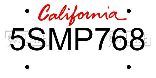 5SMP768 California License Plate