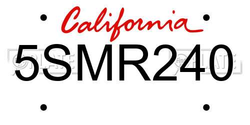 5SMR240 California License Plate