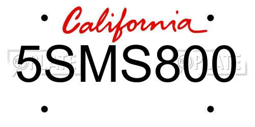 5SMS800 California License Plate