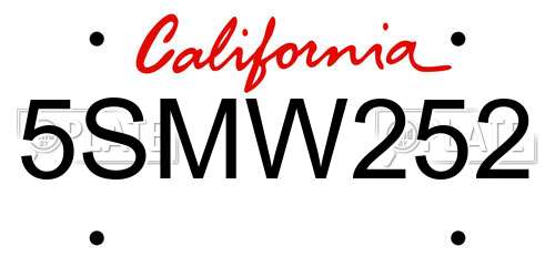 5SMW252 California License Plate