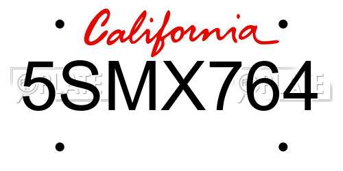 5SMX764 California License Plate