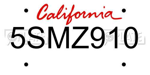 5SMZ910 California License Plate