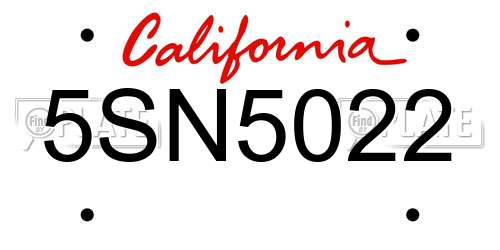 5SN5022 California License Plate