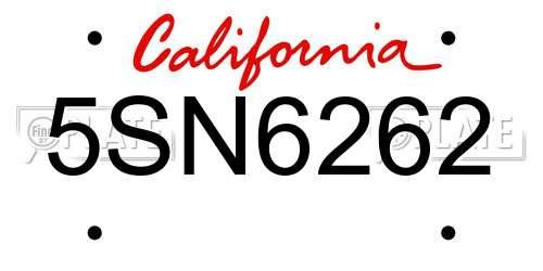 5SN6262 California License Plate
