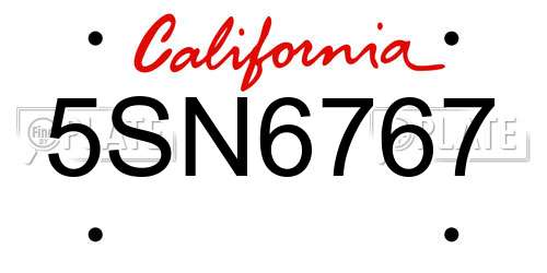 5SN6767 California License Plate