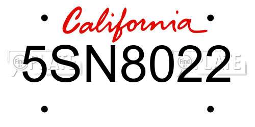 5SN8022 California License Plate