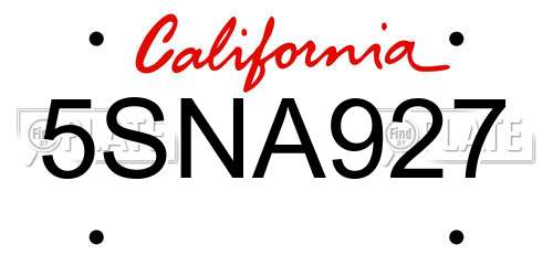 5SNA927 California License Plate