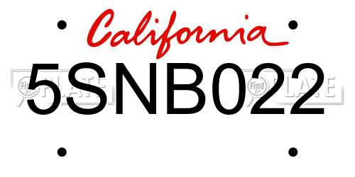 5SNB022 California License Plate