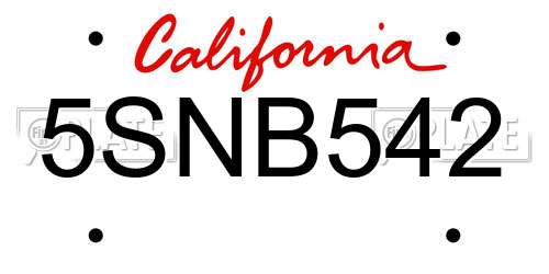 5SNB542 California License Plate