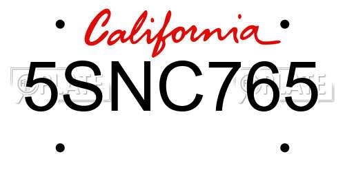 5SNC765 California License Plate