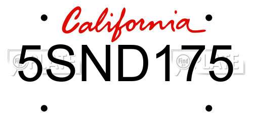 5SND175 California License Plate