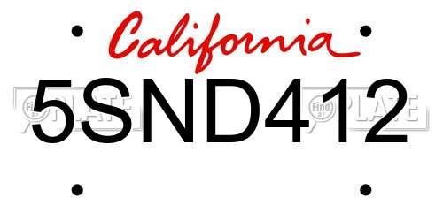 5SND412 California License Plate