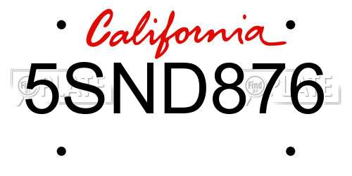 5SND876 California License Plate