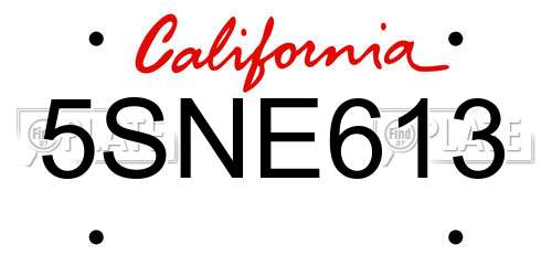 5SNE613 California License Plate