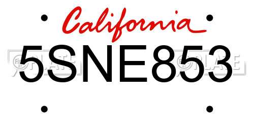 5SNE853 California License Plate
