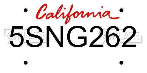 5SNG262 California License Plate