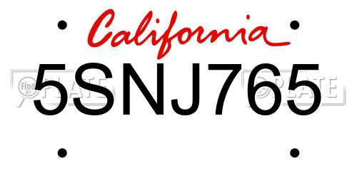 5SNJ765 California License Plate