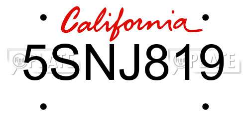 5SNJ819 California License Plate