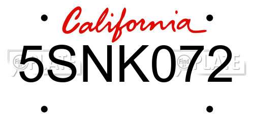 5SNK072 California License Plate