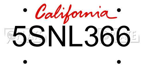 5SNL366 California License Plate