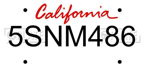 5SNM486 California License Plate