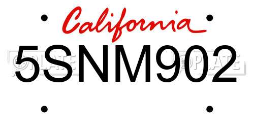 5SNM902 California License Plate