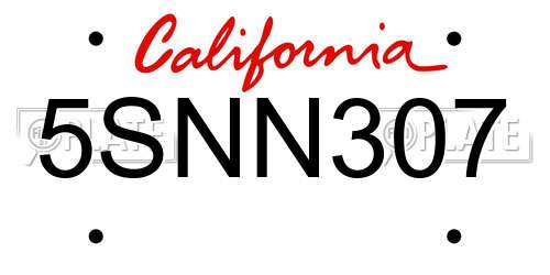 5SNN307 California License Plate