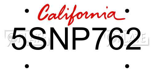 5SNP762 California License Plate