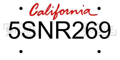 5SNR269 California License Plate