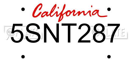 5SNT287 California License Plate