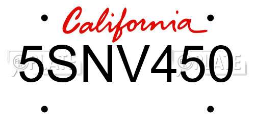 5SNV450 California License Plate