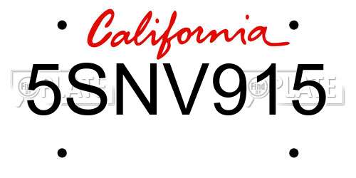 5SNV915 California License Plate