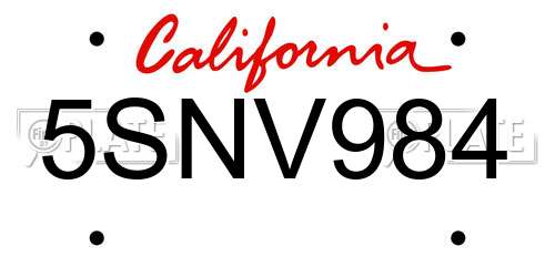 5SNV984 California License Plate