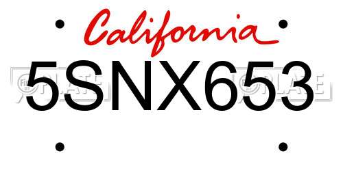 5SNX653 California License Plate