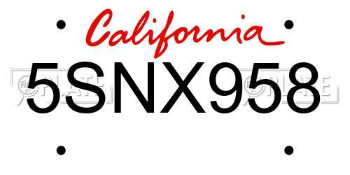 5SNX958 California License Plate