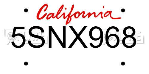 5SNX968 California License Plate