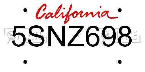 5SNZ698 California License Plate