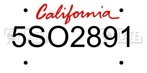 5SO2891 California License Plate