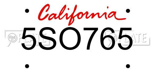 5SO765 California License Plate