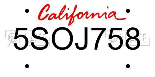 5SOJ758 California License Plate