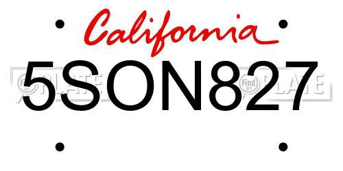 5SON827 California License Plate