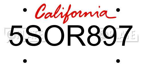 5SOR897 California License Plate