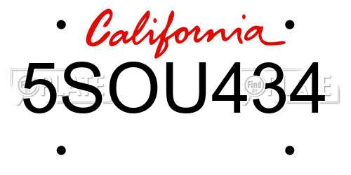 5SOU434 California License Plate