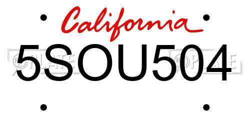 5SOU504 California License Plate