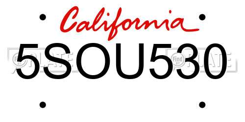 5SOU530 California License Plate