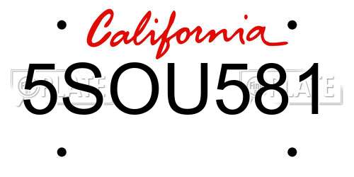 5SOU581 California License Plate