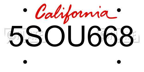 5SOU668 California License Plate