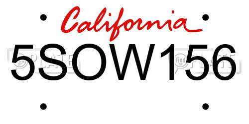 5SOW156 California License Plate