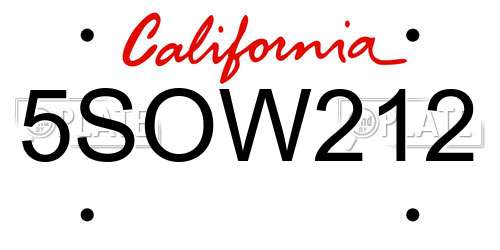 5SOW212 California License Plate